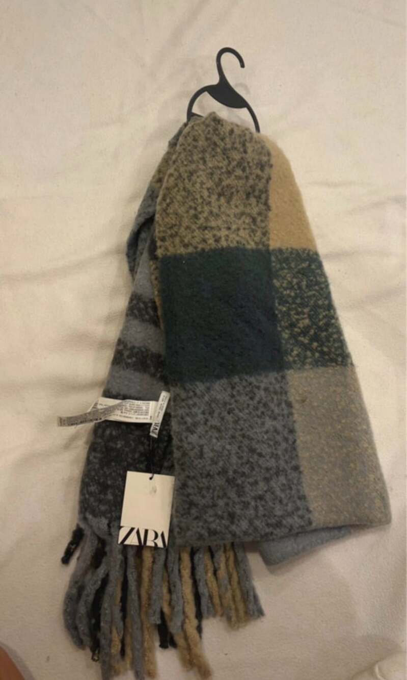 Zara Checkered Fringe Scarf M 3920/322/707